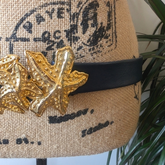 Vintage Mimi Di N 1989 24K Gold Plated Starfish Two Piece Buckle & Leather Belt - Picture 6 of 11